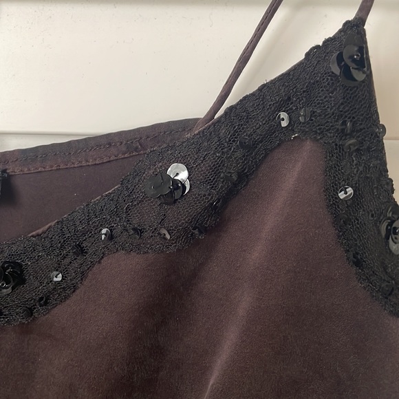 Vintage 90s brown silk tank top either sequin details - Picture 3 of 6